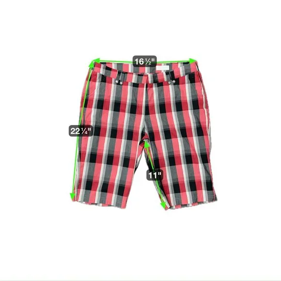 Callaway Golf Plaid Shorts Size 12 Red Black White Preppy Gorpcore NWT - Picture 8 of 10